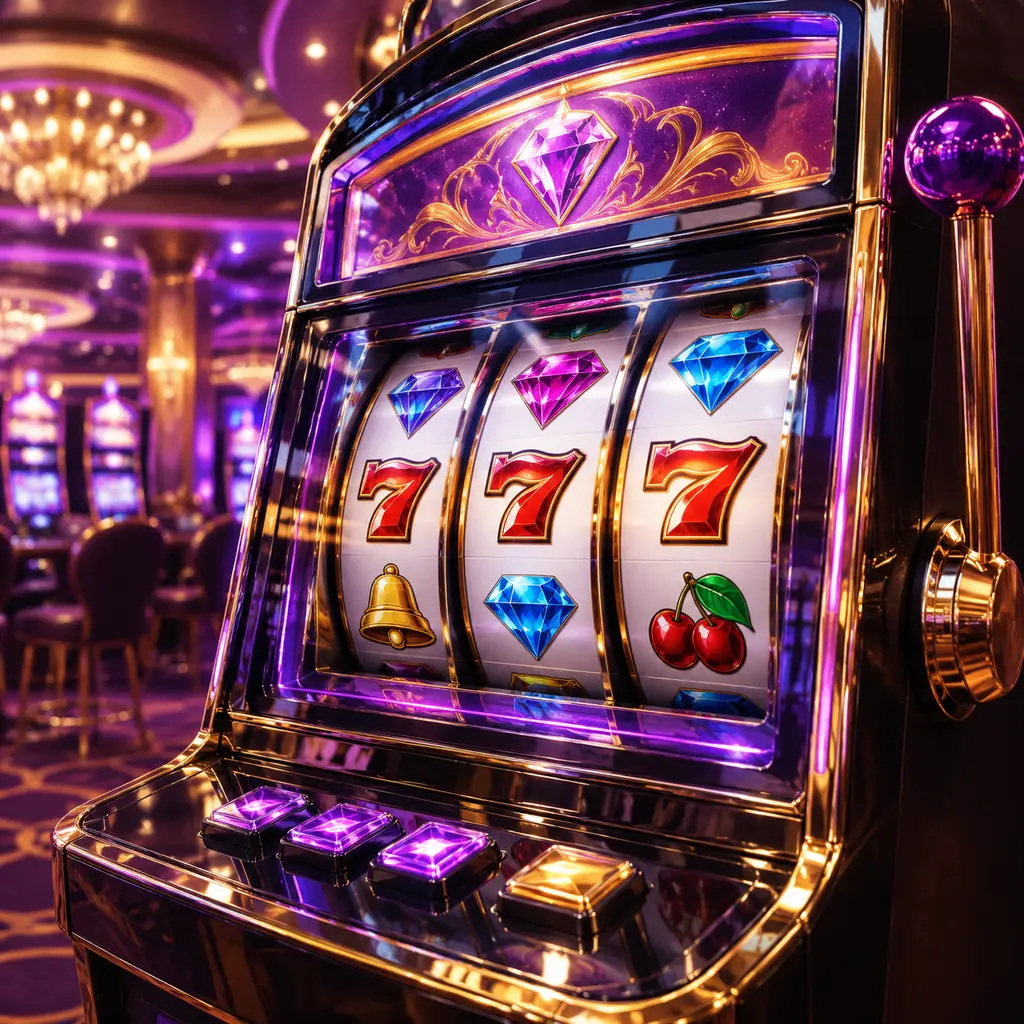 Mesin slot dengan simbol permata di ruang kasino